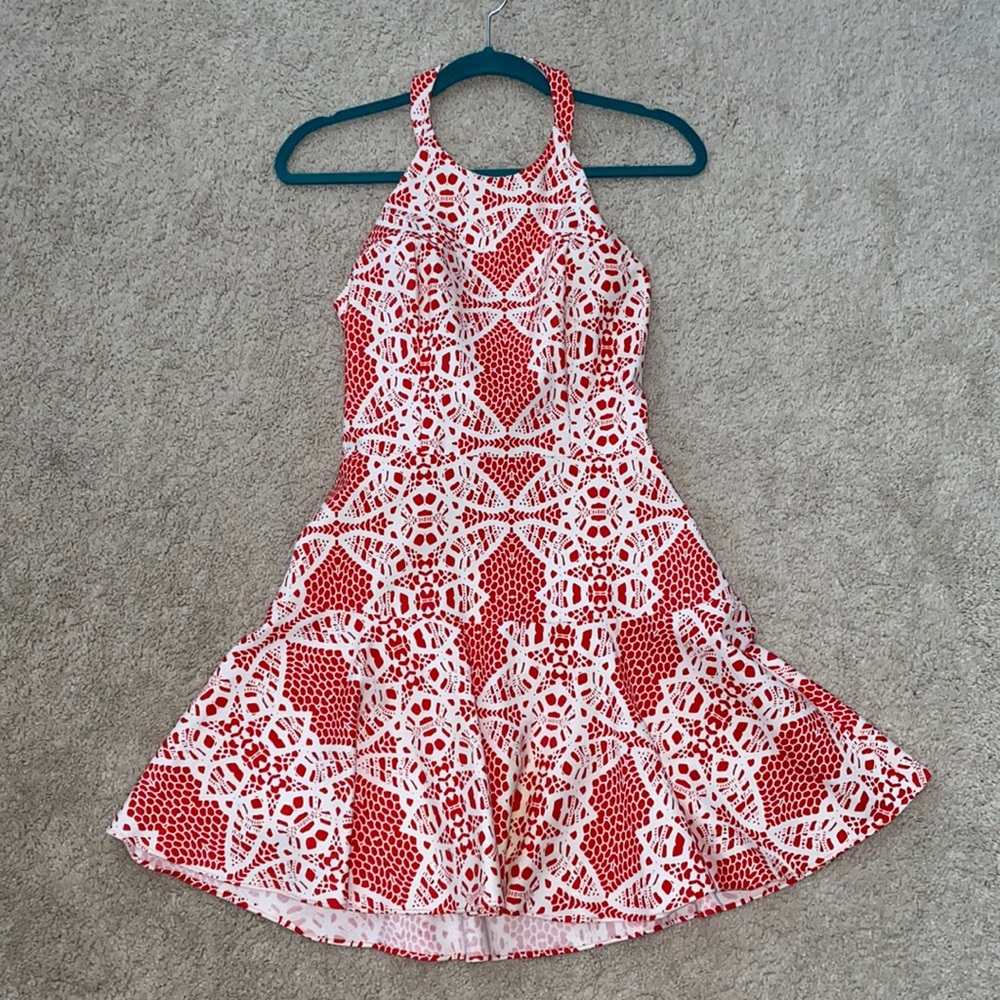 Parker red and white halter dress